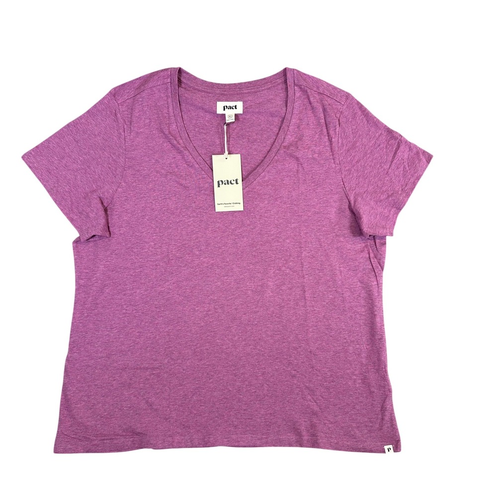 NWT Pact Organic Cotton V-Neck T-Shirt XL Purple Heather Short Sleeve Tee NWT